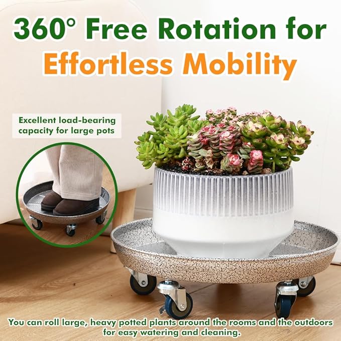 3 Packs 13 inches Metal Plant Caddy with Wheels Large Rolling Plant Stand Heavy-duty Iron Plant Dolly Casters for Indoor Outdoor Flower Pot Mover Roller Coasters, Silver-black