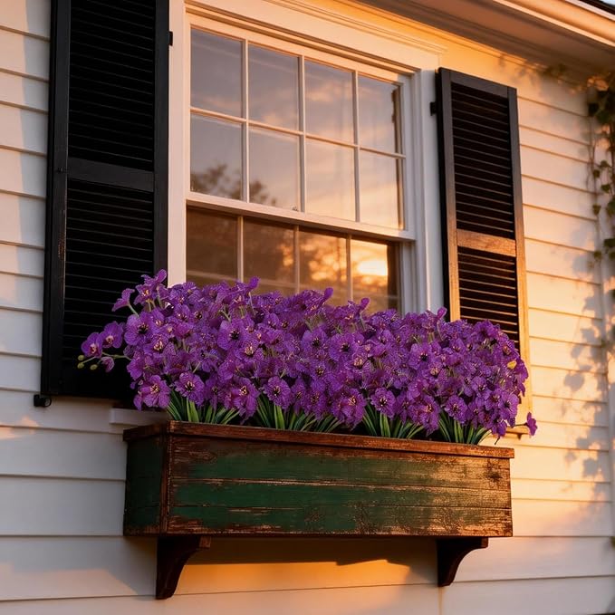 AmyHomie 20 Bundles Artificial Flowers for Outdoor Outside Spring Summer Decoration UV Resistant Faux Flowers No Fade Fake Plastic Plants Garden Porch Window Box Decorating (Purple)