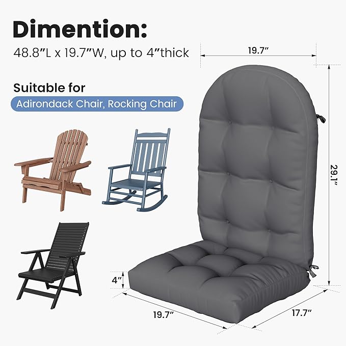 Amopatio Adirondack Chair Cushions 4" Thick Set [2-Pack] - Outdoor Cushions for Patio Furniture, Contoured Design with Anti-Slip Straps & Water-Resistant Fabric for Adirondack Chairs, Dark Gray