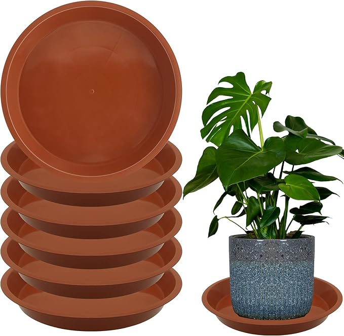 6 Pack 8 Inch Round Plant Saucers for Less 6.8 Inch Pot Indoors Outdoors Plant Trays for Pots Planter Saucer Plastic Plant Drip Tray Planter Water Tray for Potted Plants(Terracotta, 8"(6pcs))