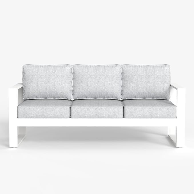 LayinSun Outdoor Patio Aluminum Sofa, Metal Modern 3-Seat Couch with Washable Thick Cushions