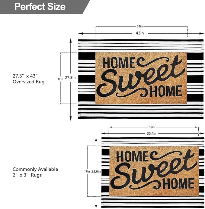 OJIA Front Door Mats Outdoor 27.5x43 Inches, Black and White Outdoor Rugs Cotton Woven Front Door Rug Machine Washable Layered Doormats for Porch/Farmhouse/Kitchen/Entryway/Patio Decor
