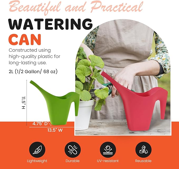 Mintra 1/2 Gallon Plant Watering Can, Indoor Outdoor Water Can for Plants, Long Spout Plastic Water Pitcher for Watering Flower Succulent, Durable and Lightweight, 2L/68 oz, 1 Pack, Black