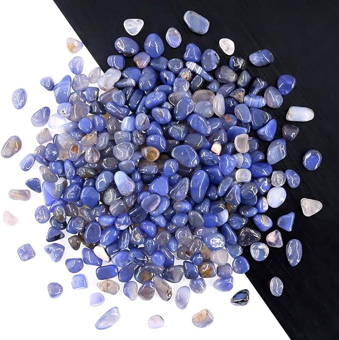 WAYBER Natural Blue Agate Pebbles, 1 Lb/460g Decorative Rocks Non-Toxic Crystal Stone Irregular Quartz Gemstone Crushed Pieces Tumbled Stone Chips for Jewelry Making/Home Decoration