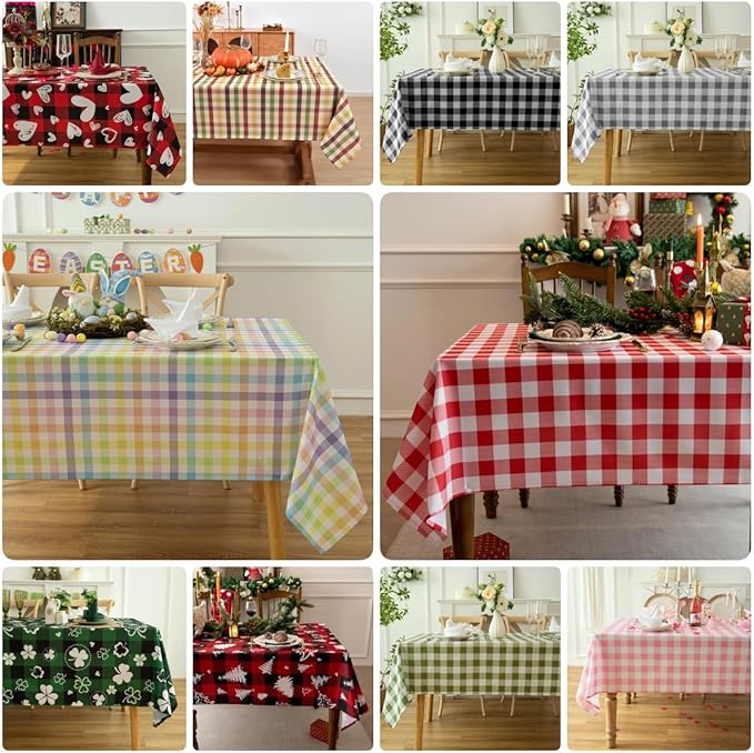 Waterproof Plaid Tablecloth Fabric - Round 90 Inch Classic Gingham Checker Table Cloth for Indoor/Outdoor Use - Buffalo Table Cover for Picnics, BBQs, and Parties