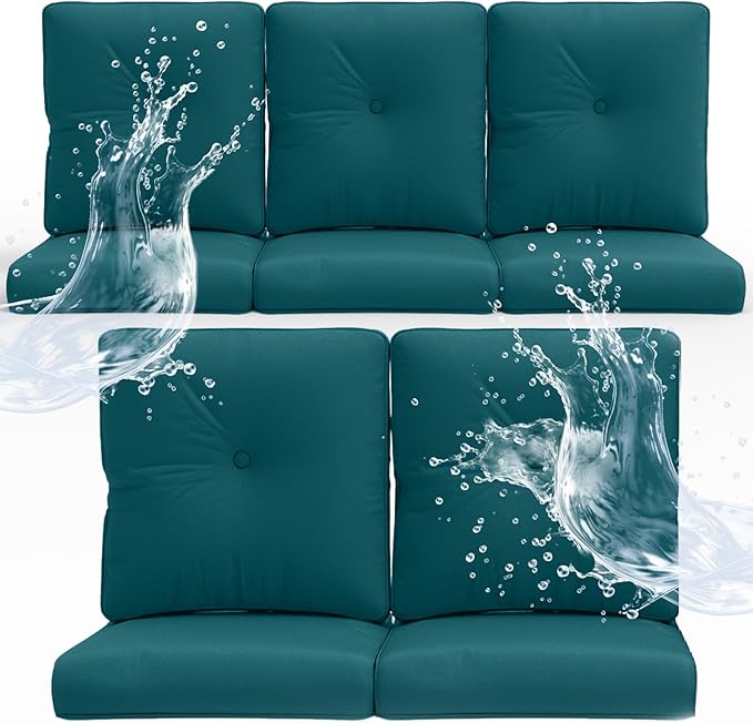 Outdoor Chair Cushions 5 Sets - 22 * 24" Patio Furniture Cushion with Removable Cover, 28D High Density Sponge Filling Outdoor Patio Cushion for Chair, Rocker, Sofa and Loveseat - Turquoise