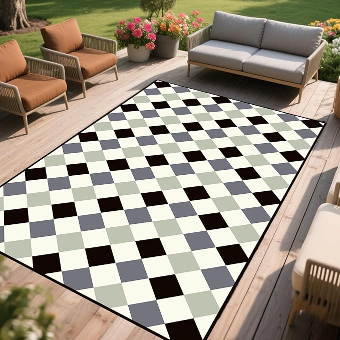 WILDROOTS 5x8 Feet Bega Blocks Plastic Outdoor Rug, Stain Resistant Waterproof Reversible Outdoor Patio Rug, Fade Resistant Camping Rug