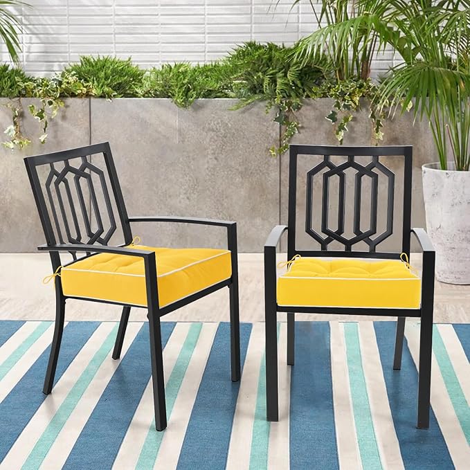 HARBOREST Outdoor Chair Cushions Set of 2, Tufted Patio Chair Cushions with Ties, Square Corner Outdoor Cushions for Patio Furniture, Lawn Chairs, Wicker Chairs, 17" x 17" x 5", Yellow