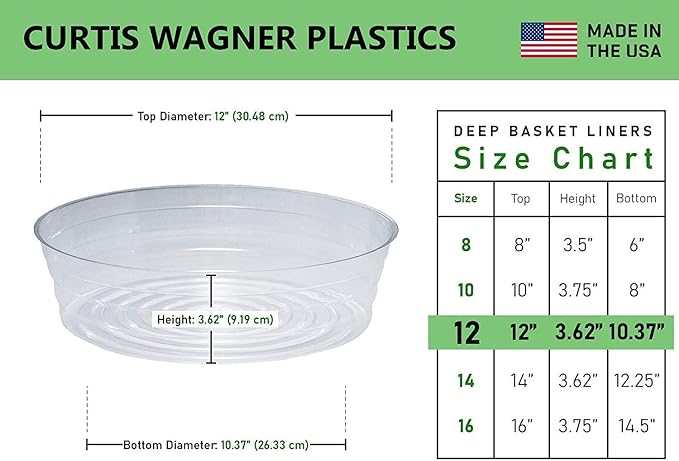 Curtis Wagner Plastics Plant Tray Basket Liner (5-Pack) - Clear, Deep (Diameter: 10.37" Base, 12" Top, 3.62" Depth) Thin Plastic Liners for Planters for Indoor/Outdoor Plant Pots