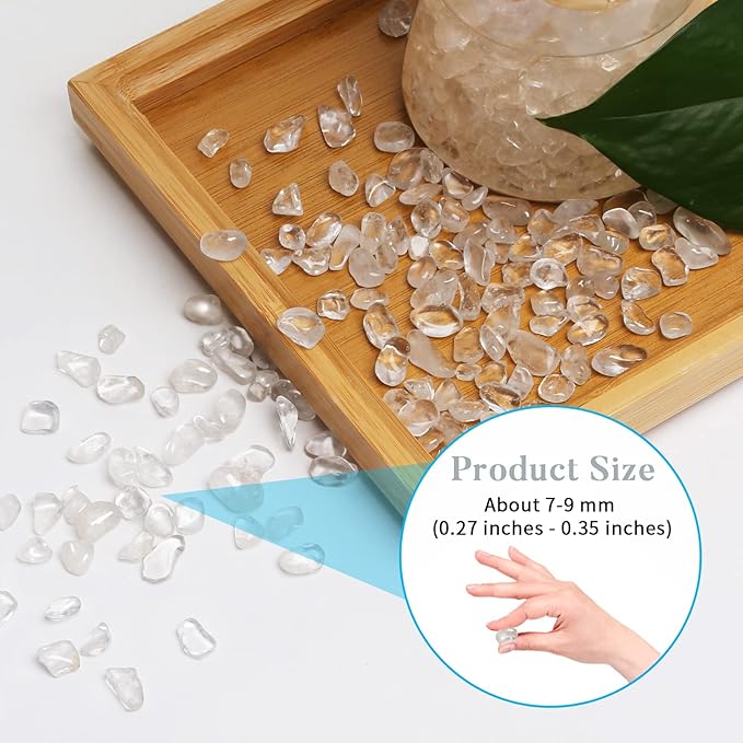 QICQDRAM Polished Gem Stones Rocks Crystals 0.9 Lb/405g Natural Tumbled Stones Clear Quartz Crystal Chips Bulk for Healing Crystals & Fish Tank Rocks Gravel, Vase Filler, Plants Decor