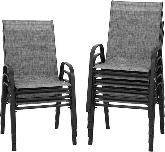 PIZZELLO Patio Chairs Set of 8 - Outdoor Stackable Dining Chairs for All Weather - Lightweight Textilene Outdoor Chair Sets with Armrests - 330Lbs Capacity - for Backyard Garden Porch Poolside (Grey)
