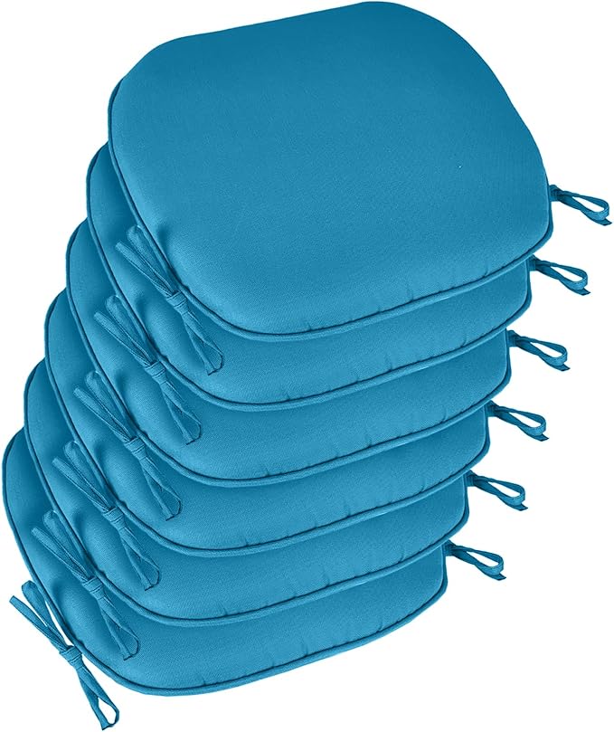 SleepMan Outdoor 17"x16" Chair Cushions with Ties Set of 6, Water Resistant All Weather U-Shape Seat Pads for Patio Garden Furniture Indoor Fade Resistant Patio Cushions (Indigo Blue)