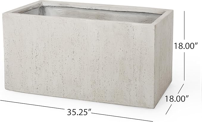 Merax Outdoor Large Square MGO Planter, 35-inch Modern Lightweight Concrete Garden Plant Pot for Patio, Backyard, and Deck, Stone-Look Rectangle Planter Box, White