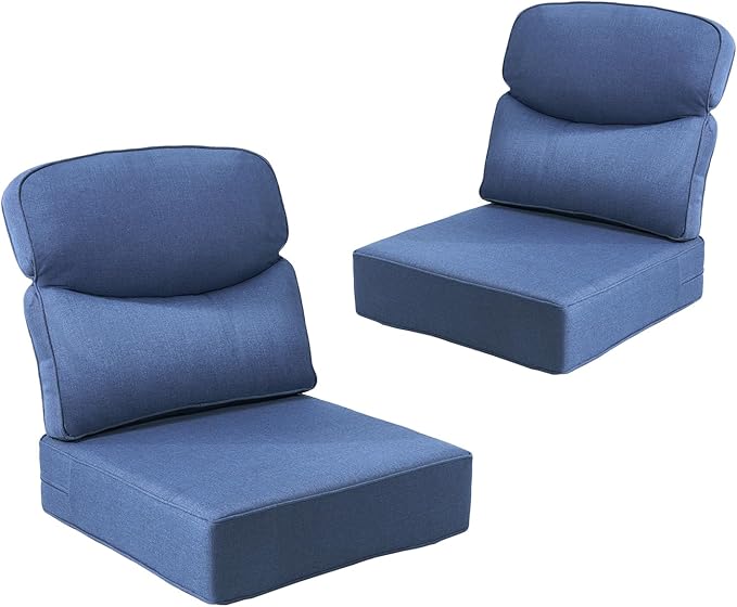 Outdoor Cushion Set for Patio Furniture, UV Resistant, Water Resistant - 6 Inch Thick Dual Layer Back Support Cushions– 24x24 Inch Patio Seat Covers for Chair/Sofa/Couch | Blue | 2-Pack |