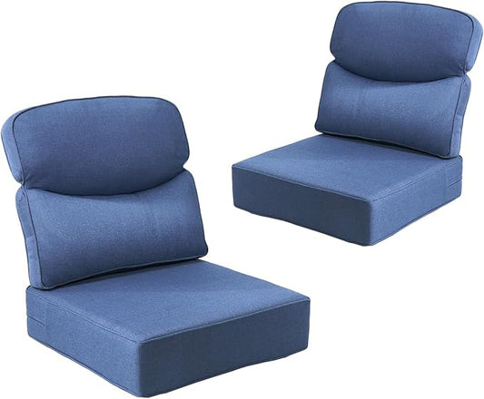 Outdoor Cushion Set for Patio Furniture, UV Resistant, Water Resistant - 6 Inch Thick Dual Layer Back Support Cushions– 24x24 Inch Patio Seat Covers for Chair/Sofa/Couch | Blue | 2-Pack |