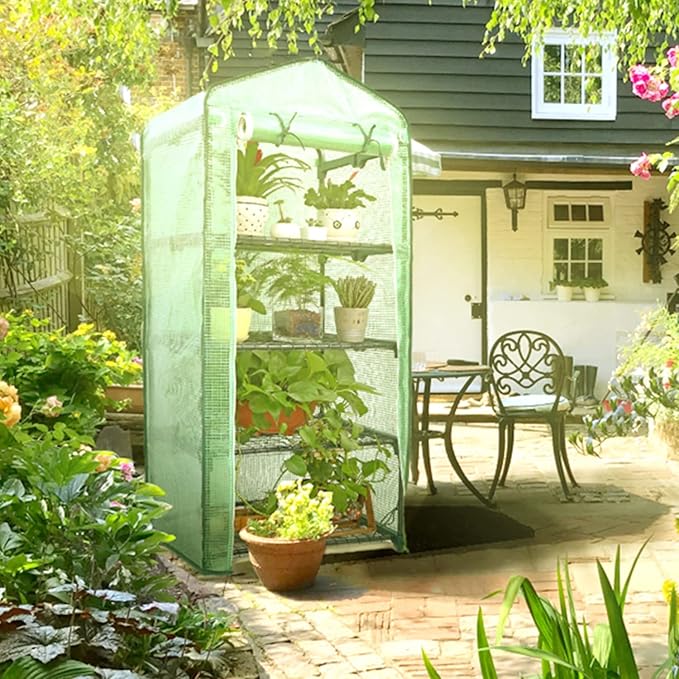 Ohuhu Mini Greenhouse for Indoor Outdoor, Small Plastic Plant Green House 4-Tier Rack Stand Portable Greenhouses with Durable PE Cover for Seedling, 2.5x1.6x5.2 FT, Ideal Gardening Gifts for Women Men