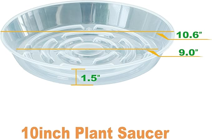 2 Packs Plant Saucer Pot Tray, 10 inch Clear Flower Planter Saucers and Drip Trays, Plastic Flower Planter Saucers for Indoors Outdoors, Heavy Durable Plant Plate Water Catcher 9 inch Base