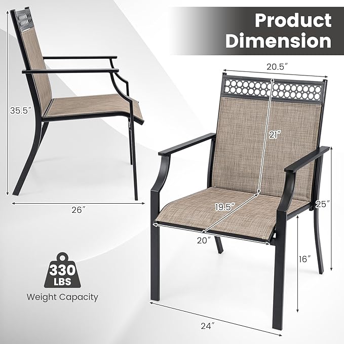 Giantex Patio Chairs Set of 4, Outdoor Chairs with All Weather Fabric, High Backrest, Armrests, Heavy Duty Metal Armchair, Outside Dining Chairs for Porch Lawn Garden Yard Pool