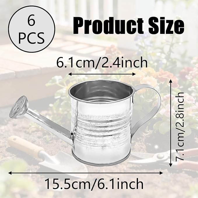 6-Pack Mini Watering Can Galvanized Metal Watering Cans - Tiny Rustic Watering Pots for Kids Crafts, DIY Projects, Indoor Outdoor Plants, Home Garden Decor & Party Favors