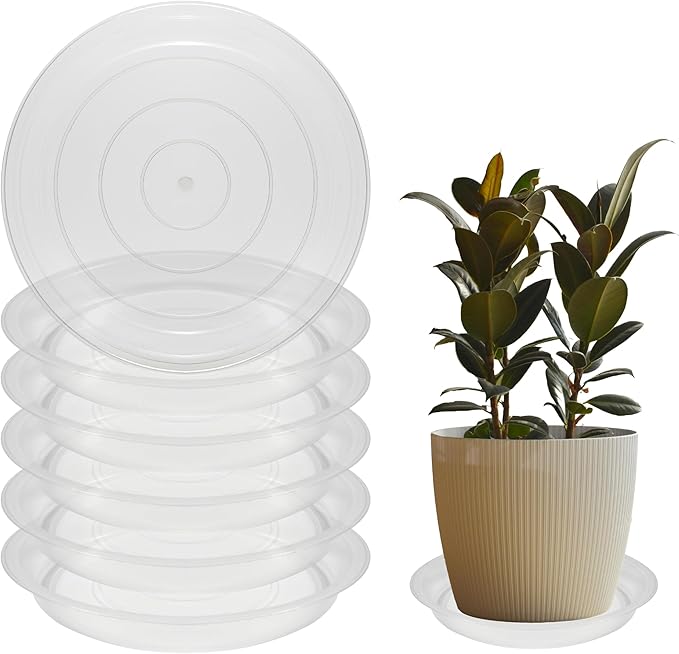 6 Pcs 6 Inch Round Plant Saucers for Less 5 Inch Pot Indoors Outdoors Plant Trays for Pots Planter Saucer Plastic Drip Tray Planter Water Tray(Clear, 6"(6pcs))