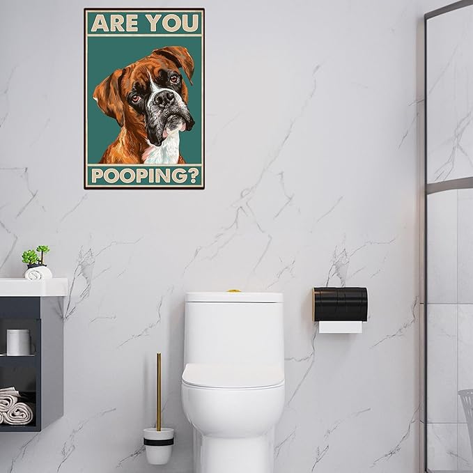 Dog Metal Signs Boxer Are You Pooping Funny Tin Sign Vintage Wall Decor for Bathroom Toilet Restroom Yard 8×12 Inches