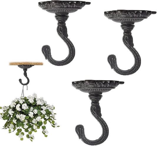 Sungmor Heavy Duty Ceiling Hooks for Hanging Plants, 3PC Black 3.5x3.9Inch Large Cast Iron Ceiling Hooks, Antique Decorative Ceiling Swag Hooks for Hanging Planter Chandelier Wind Chime Lantern Hanger