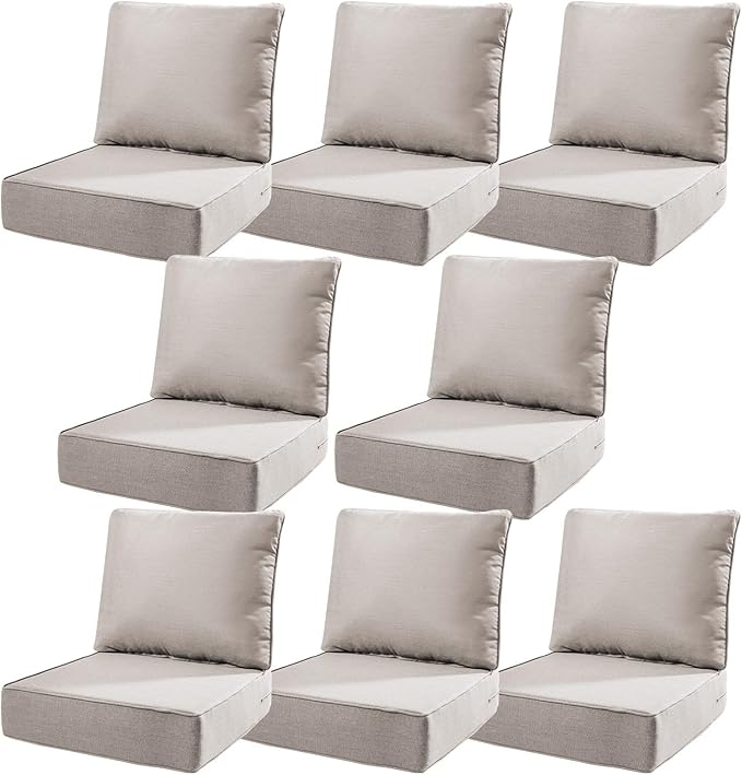 6" Thick Outdoor Cushions 22x24x6, 8-Set Deep Seat Patio Cushions with Removable Cover, Waterproof & Fade Resistant Replacement for Wicker Chair, Loveseat, Sofa - Beige