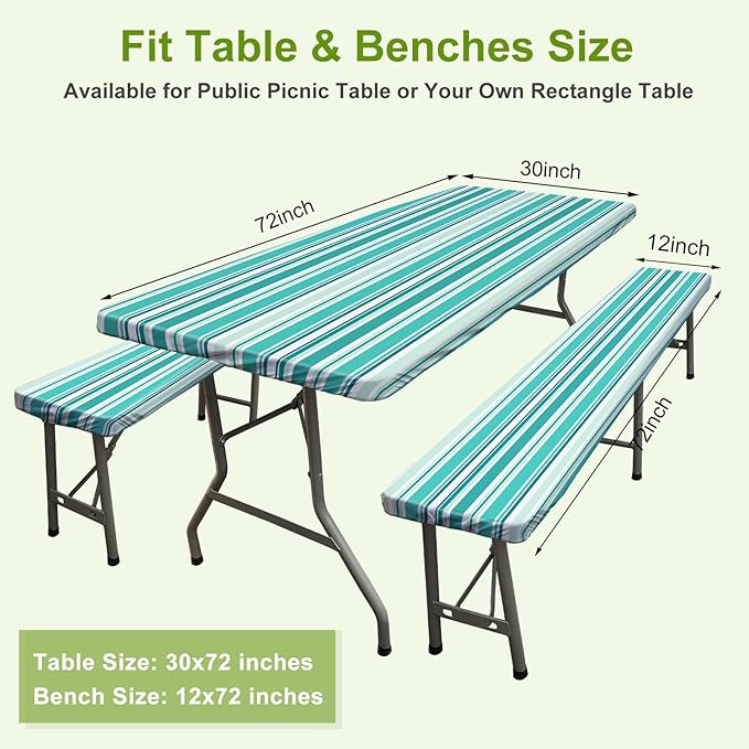 ICOSY Picnic Table Cover with Bench Covers 30 x 72 inch, Windproof Camping Essentials Table Cloths Fitted Rectangle Tablecloth for 6 Foot Tables, Camping Gifts Accessories for RV Campers
