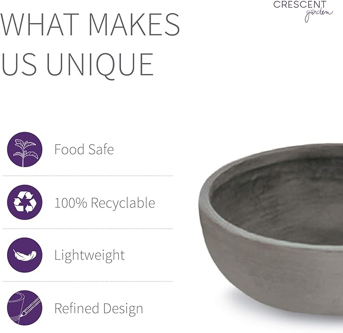 Crescent Garden Large Outdoor Planter Bowl – Double-Walled Resin Pot with Drain Hole for Water Gardens, Fountains, Decorative Landscaping - 30" W x 12" H (Weathered Concrete)
