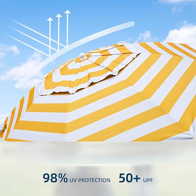 AMMSUN Shade Umbrella, Premium Portable Umbrella with Stand, 6.5ft Lightweight Free Standing Canopy for Sporting Games, Adjustable Instant Sun Protection and Easy to Carry, Stripe Yellow