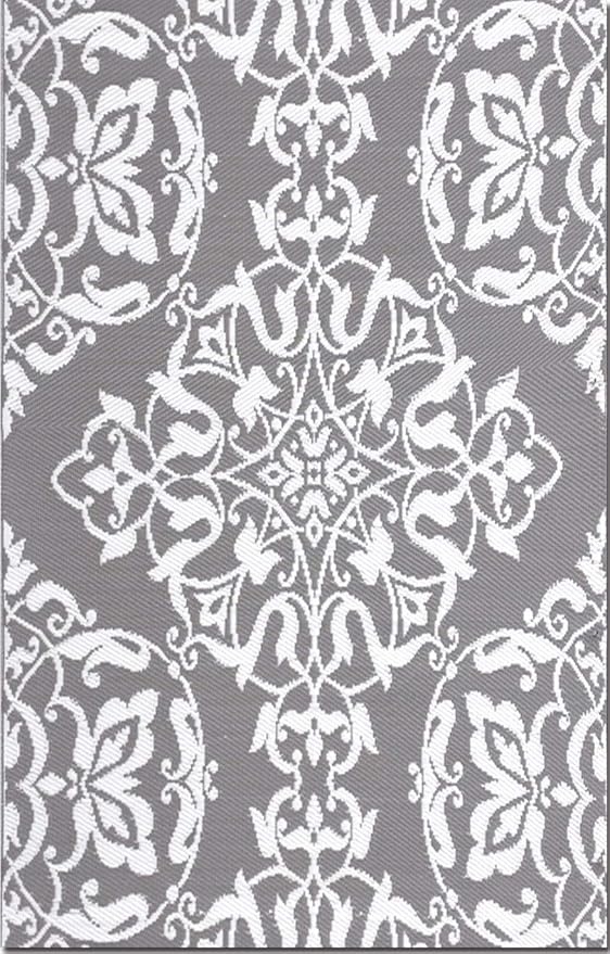 Mad Mats Traditional Outdoor Rug, Reversible Plastic Mat (6' x 9', New Wrought Iron - Cool Silver)