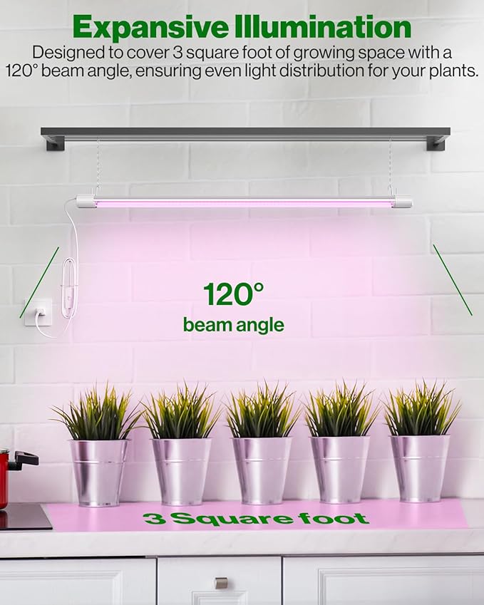 Sunco 3ft Grow Light LED, 30W, Full Spectrum, for Seed Starting, Seedling, Indoor Plants, Plug in Suspended Fixture, Link Up to 5, Inline Switch, UL/ETL 4 Pack.