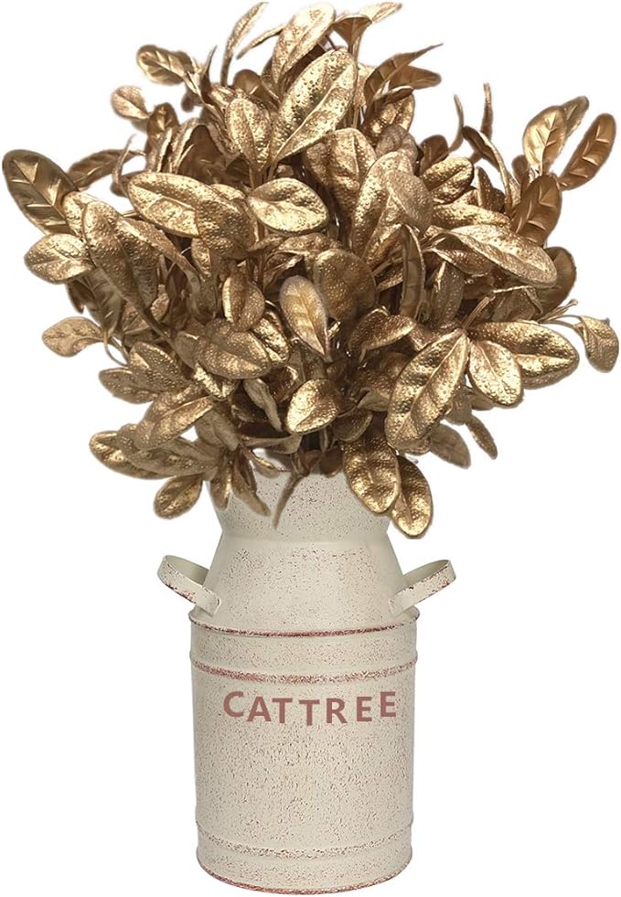 Fake Plants, CATTREE Artificial Plant Gold Plastic Grass Faux Shrubs Fake Leaves Bushes Home Indoor Outdoor Garden Wedding Festival Christmas Decoration Hall Office Table Décor Planter Filler – 4 Pack