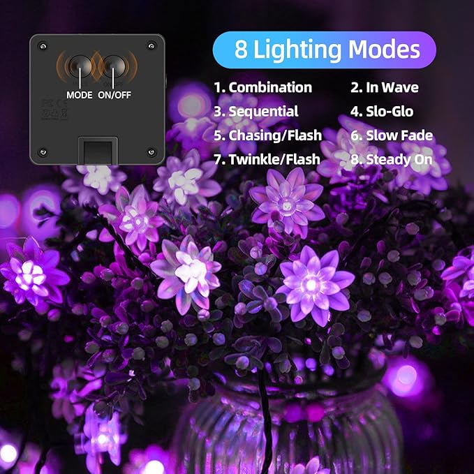 ITICdecor Solar Flower String Lights Outdoor Waterproof 50 LED Upgraded Flower Fairy Light for Garden Fence Patio Yard Christmas Tree Lawn Party (Purple)