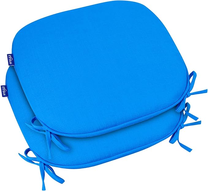 SleepMan Outdoor 17"x16" Chair Cushions with Ties Set of 2, Water Resistant All Weather U-Shape Seat Pads for Patio Garden Furniture Indoor Fade Resistant Patio Cushions (Sky Blue)