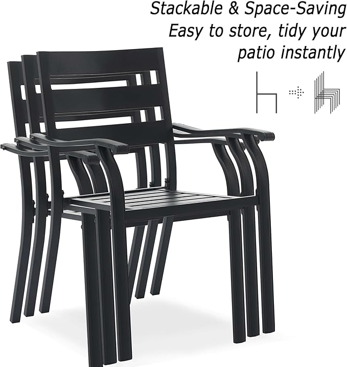 Patio Dining Chairs Set of 8, Black Stackable Outdoor Dining Chairs, Metal Patio Furniture Set for Garden Backyard Lawn Deck Support Over 300 lbs
