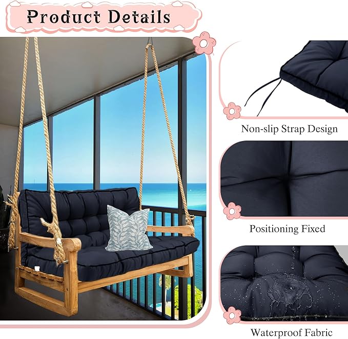 2-3 Seat Swing Replacement Cushion, Outdoor Bench Cushions with Backrest Thicken 4", Patio Furniture Garden Porch Loveseat Glider Pad Anti-Fading Waterproof (Navy Blue, 40x70in-thicken)