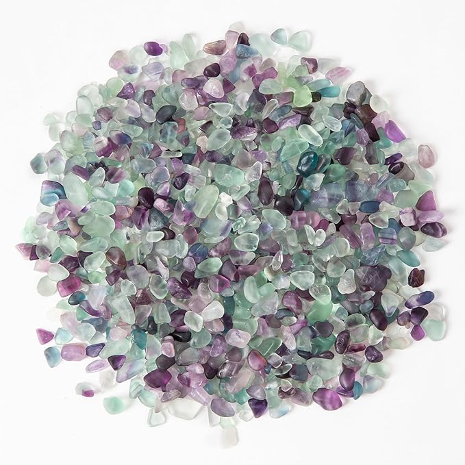 QICQDRAM Polished Fluorite Gravel Rocks Bulk 0.9 Lb/405g Natural Tumbled Crystal Chips Decorative Pebbles for Home Decoration & Fish Turtle Tank, Vase Filler, Plants Decor