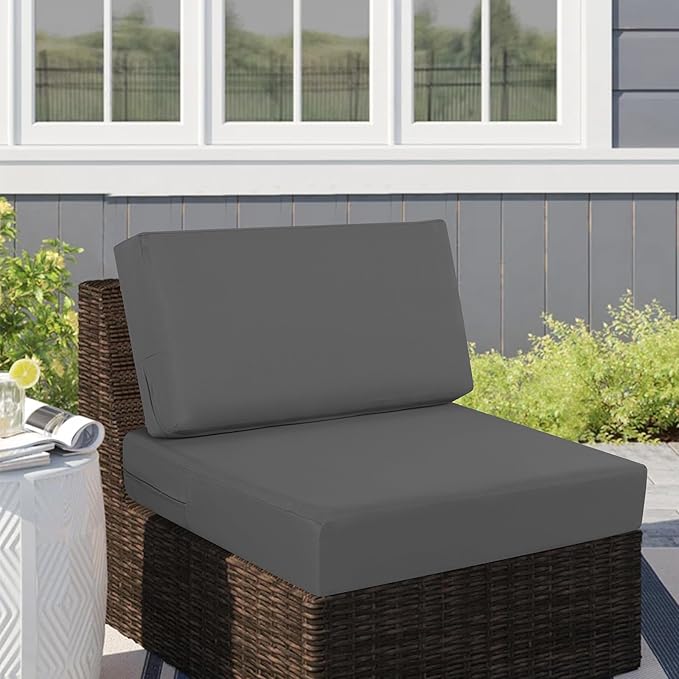 idee-home Outdoor Cushions for Patio Furniture, Outdoor Seat Cushion, Waterproof Couch Hampton Bay Deep Seat Replacement Chair Cushions for Garden Lawn Backyard Deck, 26.5 x 26.5 Dark Grey