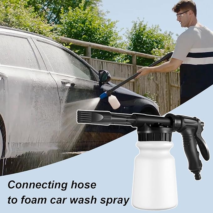 Garden Foam Sprayer - 1L Pressurized Cannon, Handheld Soap Foam, Garden Hose Washer Attachment | Automobile Care Detailing, Car Cleaning Accessory, Use for Vehicle Exterior Cleaning Maintenance