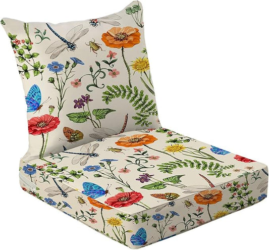 All Smiles Outdoor Chair Cushions for Patio Furniture Set of 19X19 Inch Deep Seat Waterproof Resistant Replacement Garden Flowers Farmhouse Decorative Cushions for Seat Yard Garden Deck