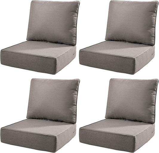 6" Thick Outdoor Cushions 22x24x6, 4-Set Deep Seat Patio Cushions with Removable Cover, Waterproof & Fade Resistant Replacement for Wicker Chair, Loveseat, Sofa - Grey
