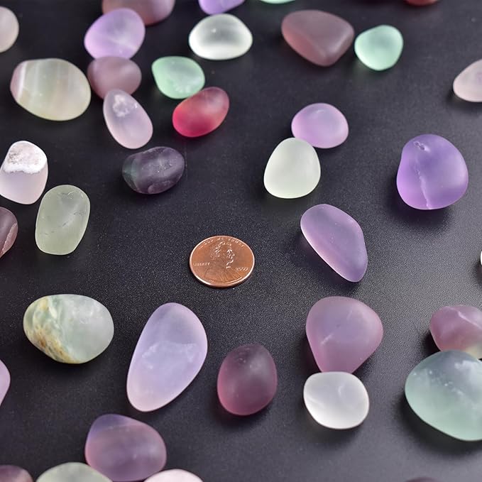 Tumbled Stone Set Fluorite Crystals, Handpicked Tumbled Gemstones Rocks, Pebbles for Reiki, Chakra, Healing, Home Decor 0.6" Inches 7 Ounces