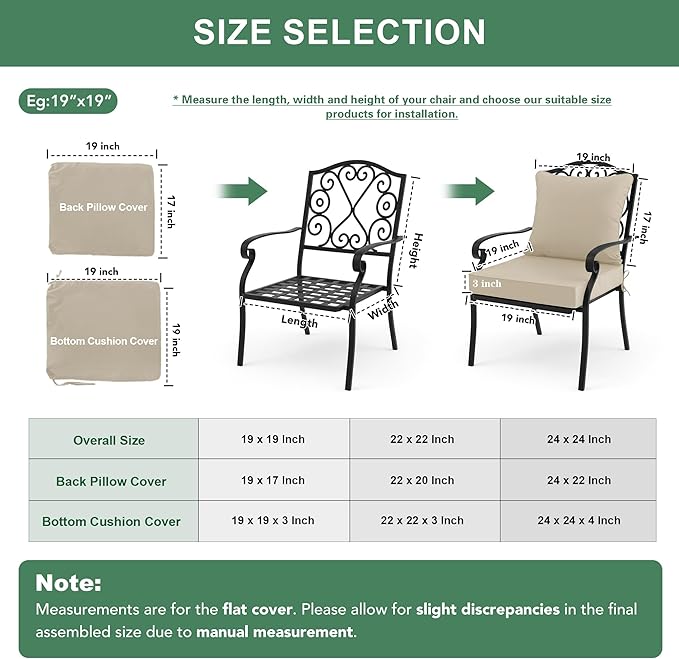 Outdoor Chair Cushions, Waterproof Backrest and Deep Seat Cushion Set for Patio Furniture, Outdoor Sofa Replacement Cushions with Removable Cover, 24 x 24 Inch, Cream, 1 Set