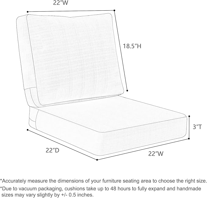 Favoyard Deep Seat Patio Cushions 22 × 22 inch Rainproof & Fadeness Furniture Cushion Set for Outdoor Chair Couch with Polyester-Linen Fabric & Removable Cover, Hidden Zipper and Adjustment Staps