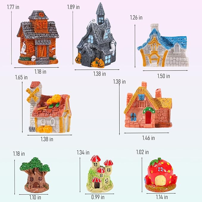 8 Piece Miniature Fairy Garden House,Mini Cottage House,Fairy Accessories for DIY Micro Landscapes, Miniature Figurines for Plant Pots, Mini Outdoor Decor, Terrarium & Home Display