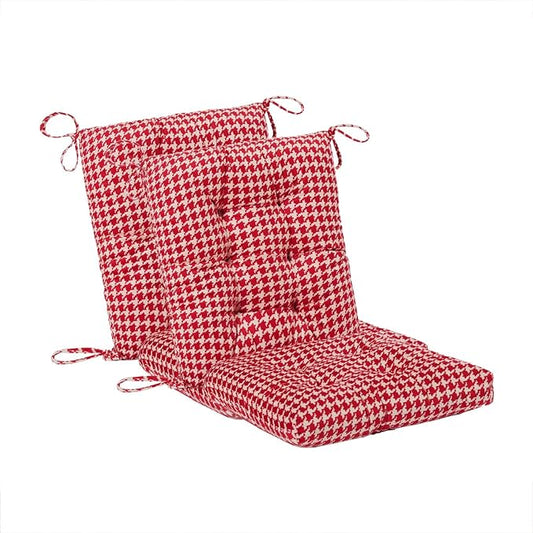 Outdoor Patio Cushion, Rocking Chair Cushion, Tufted Pads, Set of Upper and Lower with Ties Pack of 2 (2 Sets) - Back 20"×17", Seat 17"×17" (Red Houndstooth)