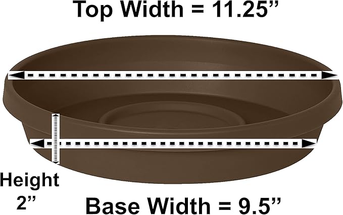 Bloem Terra Resin Saucer Tray: 9.25" Bottom Width - Chocolate Brown - Matte, Durable, Ribbed Bottom, Indoor and Outdoor, Fits 12" Terra Pots