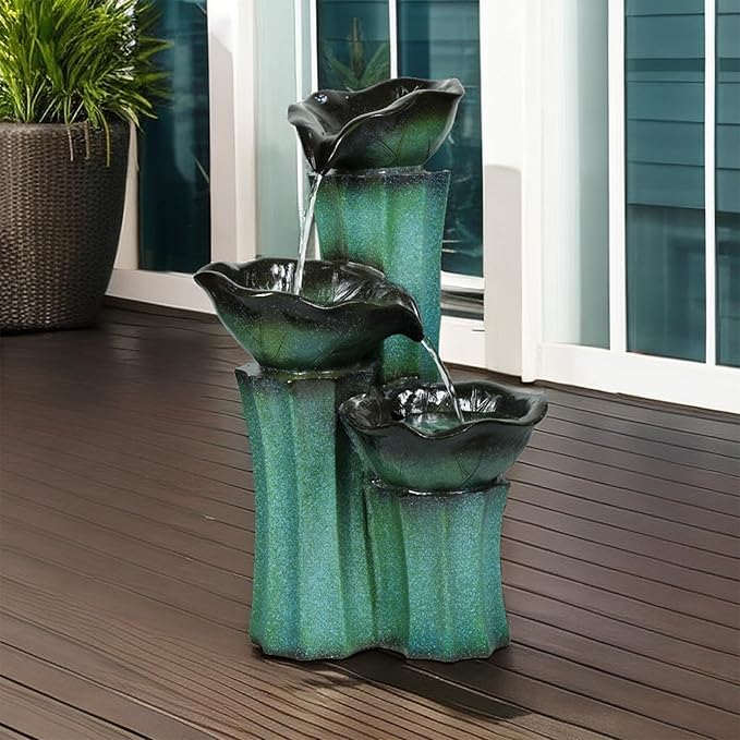 Ferrisland 3 Tiered Outdoor Big Waterfall Fountain Outdoor, 22" H Lotus Leaf Indoor Outdoor Freestanding Relaxing Water Fountain, Garden Backyard Decking Home Decor, Gift Ideas (Lotus)