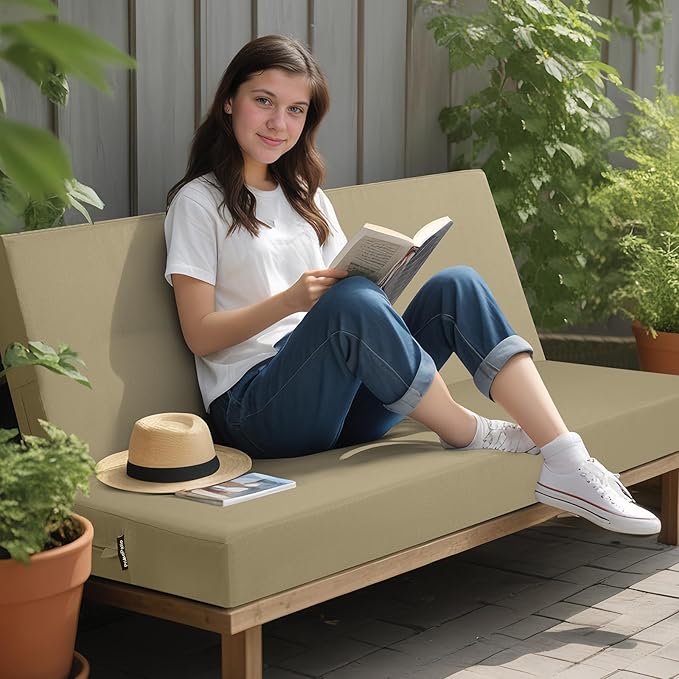 idee-home Outdoor Bench Cushion Waterproof, Bench Cushions for Outdoor Furniture, Patio Porch Swing Replacement Seat Pad with Ties for Garden Backyard, 48 x 18 Inch